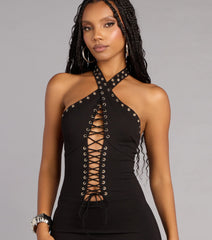 Rule Breaker Lace-Up Bodycon Mini Dress