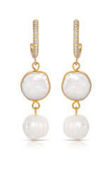 Dangling Freshwater Pearl Huggie Hoop Earrings