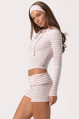Ribbed Jersey Cropped Hoodie In Pink Stripe
