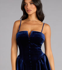 Tracey Velvet Button Skater Dress
