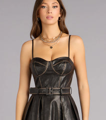 Meghan Faux Leather Corset A-Line Formal Dress