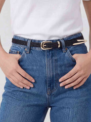 Modern Saddle Belt in Black Croc