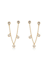 Double Piercing Multi-Crystal Dangle Earrings