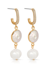 Dangling Freshwater Pearl Huggie Hoop Earrings