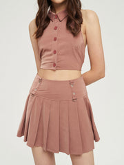 Solid Brown Collar Tank Top
