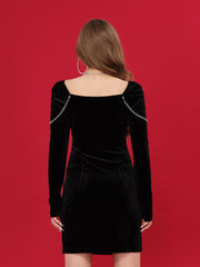 Velvet Chain Decor Slit Mini Dress