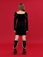 Velvet Chain Decor Slit Mini Dress