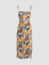 Floral Tie Shoulder Slit Midi Dress