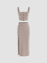 Solid Rib Crop Tank Top & Slit Skirt Set