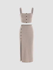Solid Rib Crop Tank Top & Slit Skirt Set
