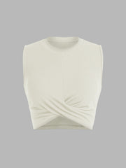 Solid Crewneck Crop Tank Top