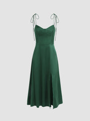 Solid Satin Corset Slit Dress