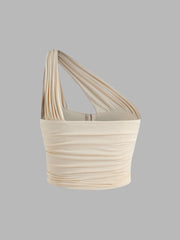 Solid Ruched One Shoulder Crop Top