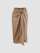 Satin Tie Front Slit Midi Skirt
