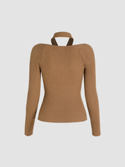 Rib Knit Knotted Halter Top