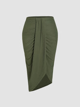 Rib Solid Ruched Slit Midi Skirt Curve & Plus