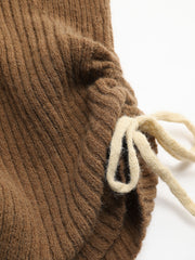 Two Tone Rib Knit Halter Drawstring Top