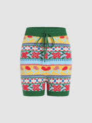 Floral Striped Knitted Shorts