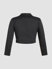 Collar Solid Cut Out Crop Blazer Curve & Plus