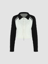 Collar Cable Knit Contrasting Trim Zipper Cardigan