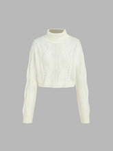Solid Turtleneck Texture Knitted Crop Top