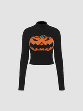 Lantern Pattern Knitted Long Sleeve Crop Top
