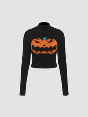 Lantern Pattern Knitted Long Sleeve Crop Top