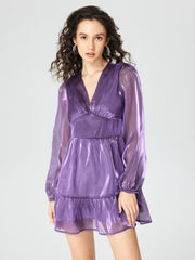 Solid Mesh V-neck Short Dress