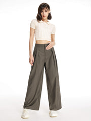 Solid Rib Knit Polo Crop Top