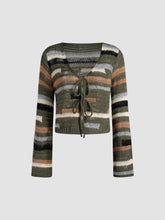 Wool-blend Knit Striped Tie Cardigan