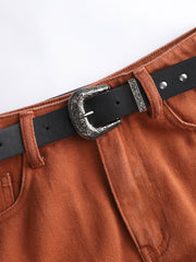 Denim Belted Mid Waist Shorts
