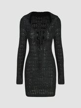 Knit Solid Collar Knotted Hollow Out Mini Dress