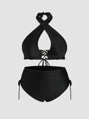 Solid Criss Cross Halter Underwire Bikini Set Curve & Plus
