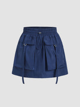 Solid Cargo Pocket Drawstring Mini Skirt