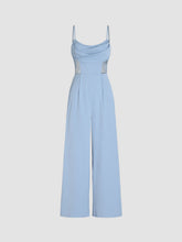 Lace Sheer Cowl Neck Wide Leg Jumpsuit