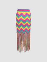 Boho Paisley Tassels Knit Skirt