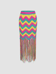 Boho Paisley Tassels Knit Skirt