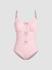Knotted Lace Texture One Piece Swimsuit