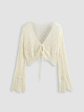 Solid Crochet Tie Front Deep V Neck Crop Top Curve & Plus