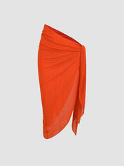 Knotted Long Sleeve Crop Top & Ruched Asymmetrical Hem Skirt