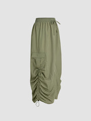 Split Drawstring Pocket Midi Skirt