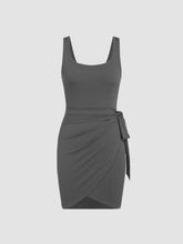 U-neckline Knotted Mini Dress