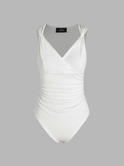 Ruched Wrap Twist Knit Bodysuit