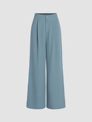 Solid Pleated Wide Leg Trousers