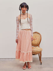 Paisley Lace Trim Tiered Maxi Skirt