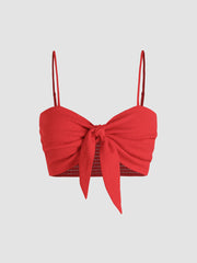 Knotted Shirred Crop Top & Ruffle Hem Shorts Set