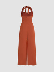Halter Knotted Pleated Wide Leg Jumpsuit