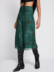 High Waist Mesh Floral Midi Skirt