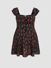 Rose Square Neck Ruffle Mini Dress Curve & Plus