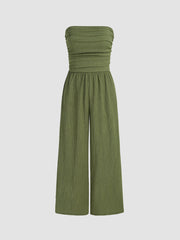 Texture Ruched Tube Wide Leg Jumpsuit